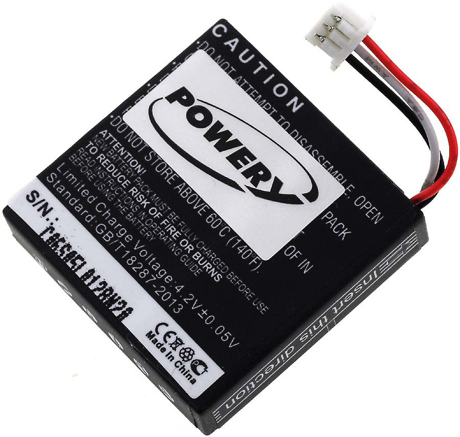 Un paquete de baterías en blanco y negro con texto y cables conectores.