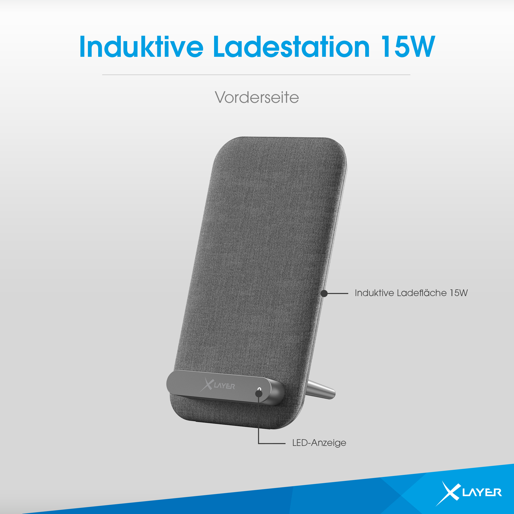 XLAYER 15W Wireless Ladestation Ladegerät Schwarz Universal, Grau Induktives