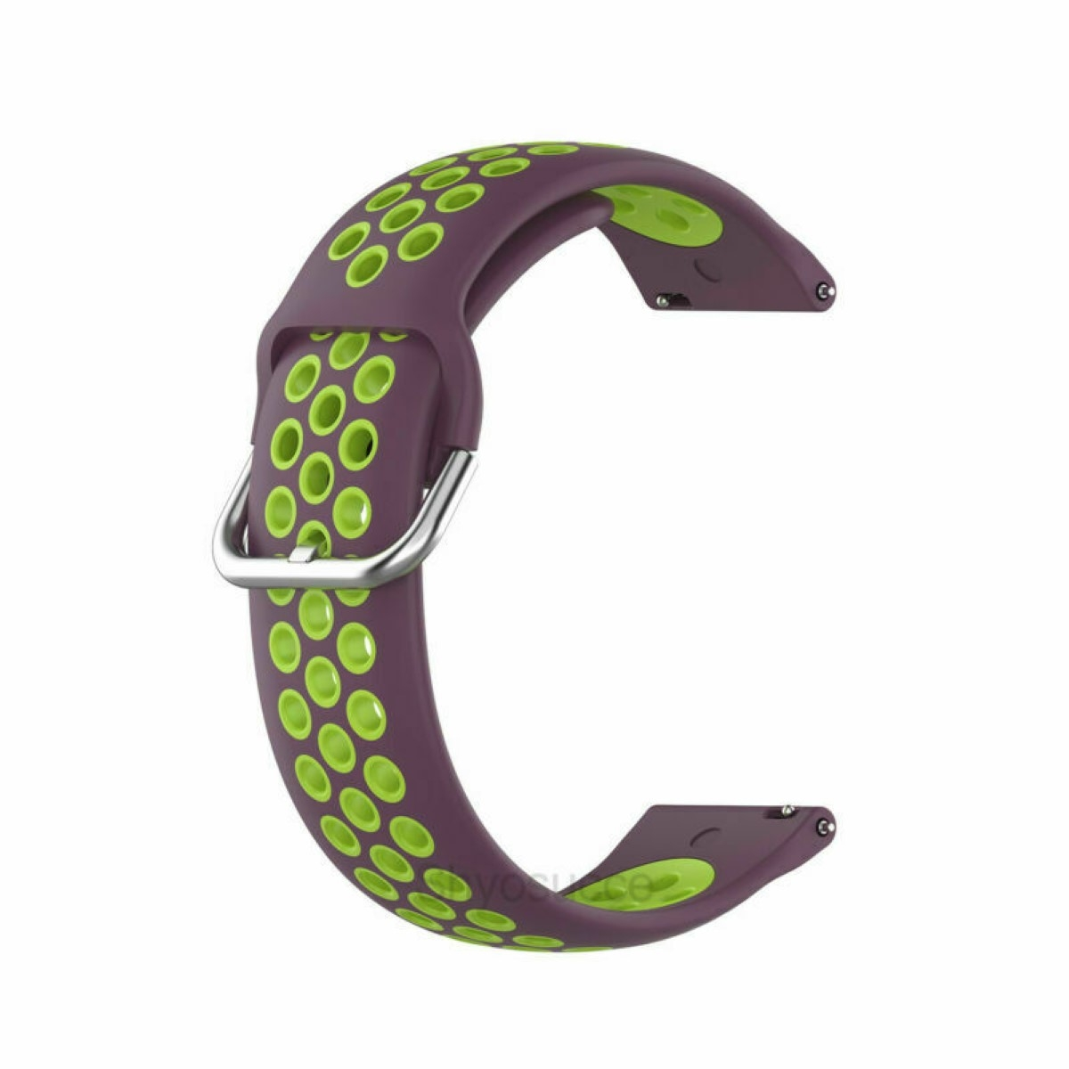 Lila Armband mit grünen Lochakzenten. Stahlschnalle vorhanden.