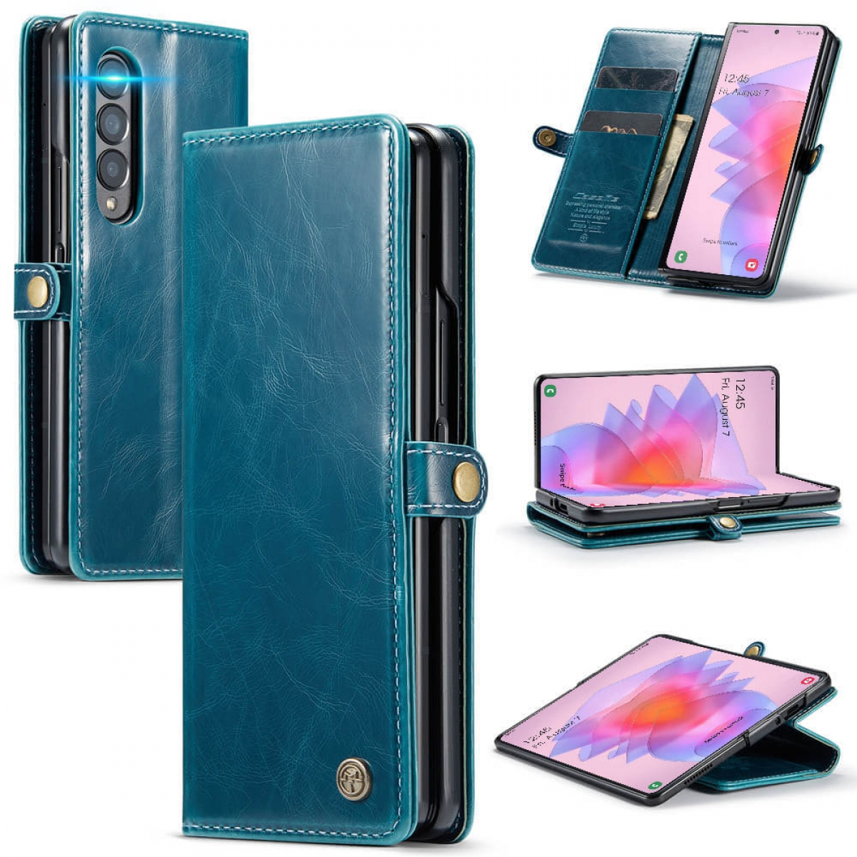 CASEONLINE Leder, Galaxy Samsung, 4, Blau Bookcover, Fold Z