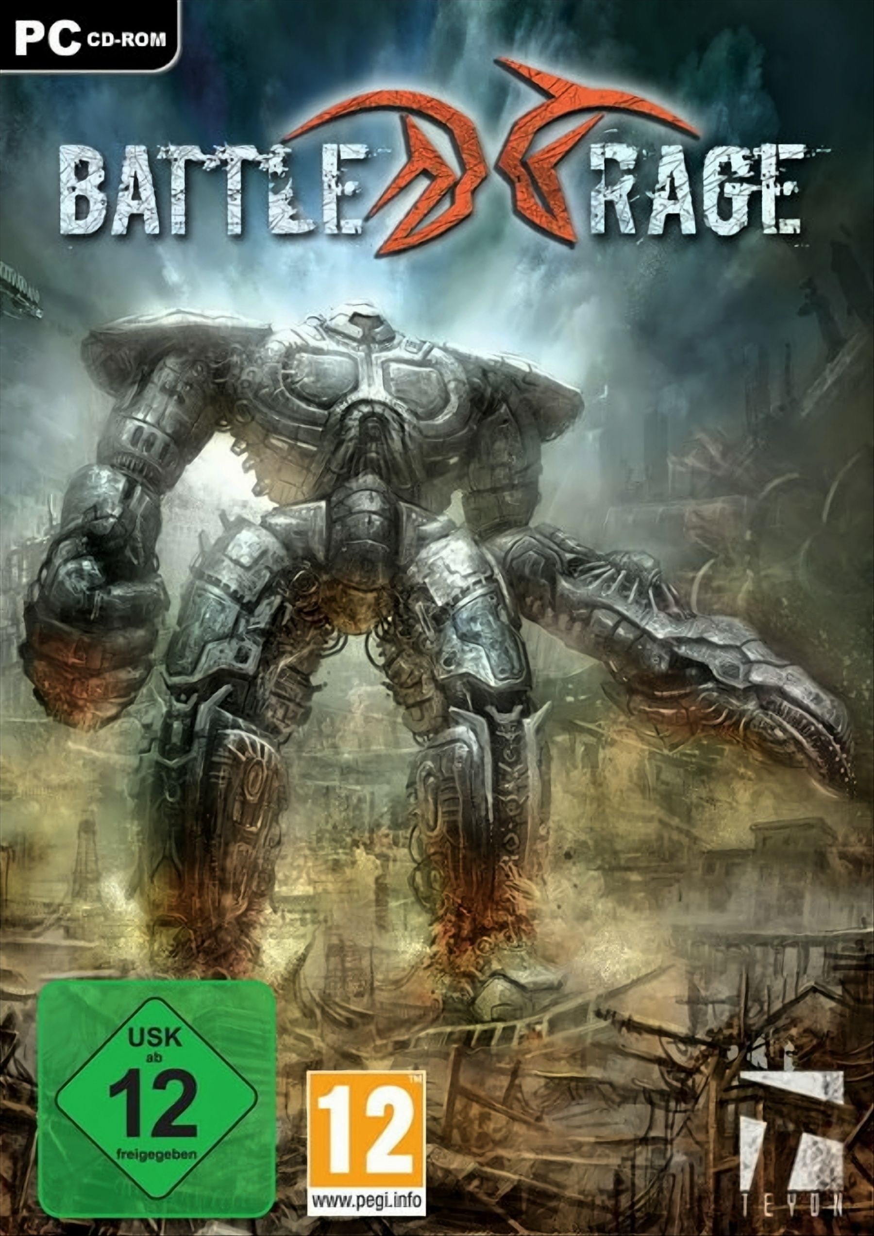 Ein Videospiel-Cover mit einem Roboter und dem Titel: Battle Rage.