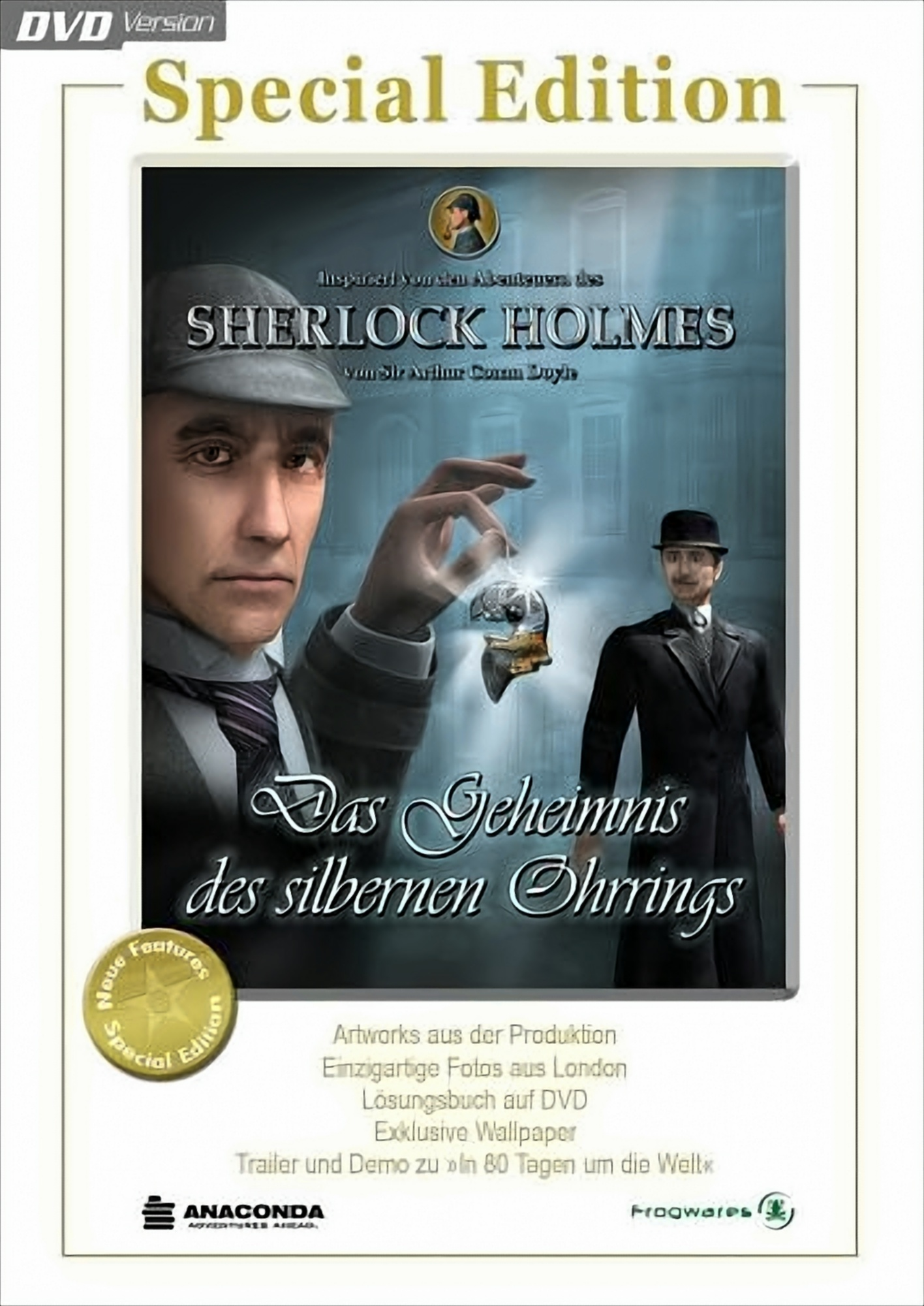 Spielcover mit einem Mann, der ein silbernes Objekt hält.