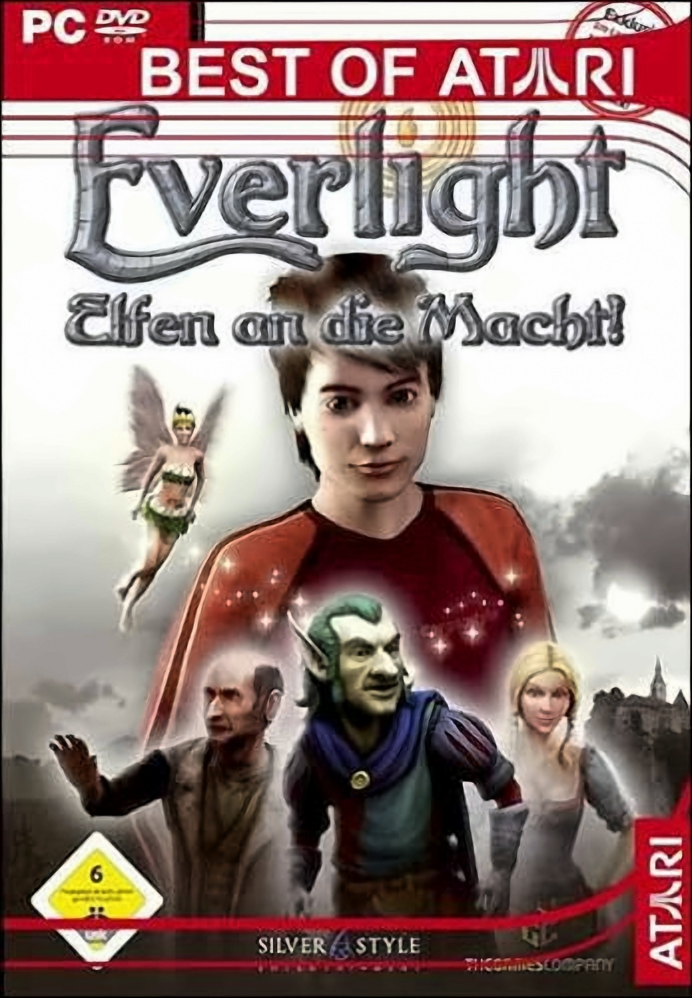 Spielcover: Everlight. Ein Junge und Fantasy-Charaktere auf einem Hintergrund. Spieletitel oben.