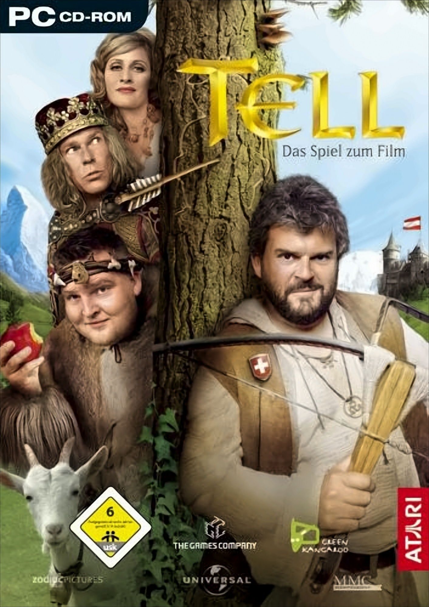 Tell Das Spiel zum Film Spielbox mit mehreren Charakteren. Mann mit Armbrust auf dem Cover.