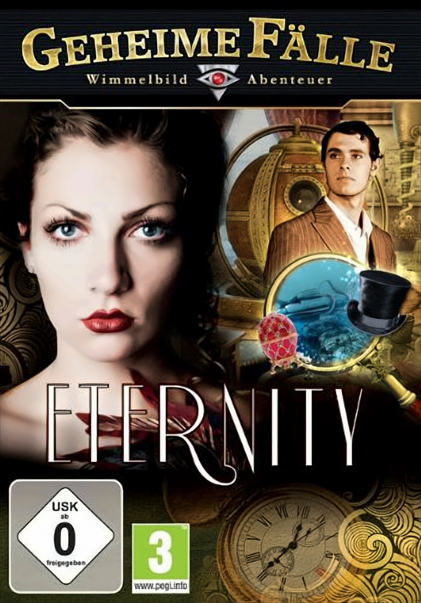 Spielcover: Frau mit roten Lippen. Mann im Hintergrund. Titel 'Eternity'.