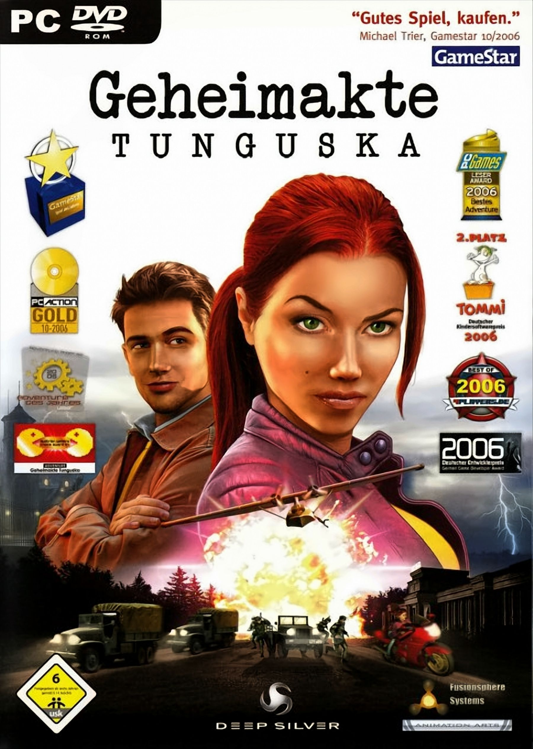 Spielcover mit zwei Personen und dem Titel 'Geheimakte Tunguska'.
