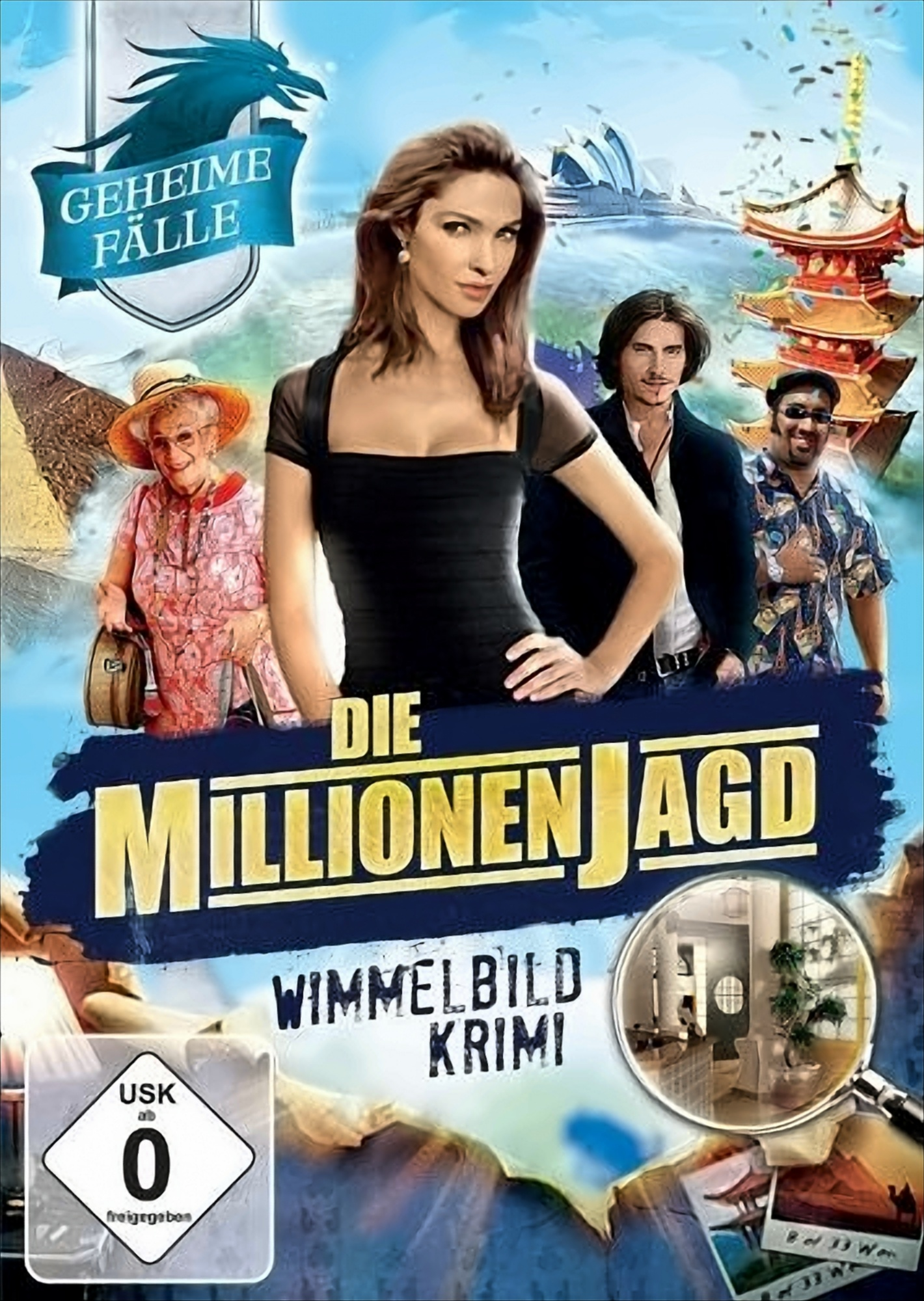 DVD-Cover für Die Millionenjagd, mit Schauspielern und einer Szene aus dem Krimidrama.