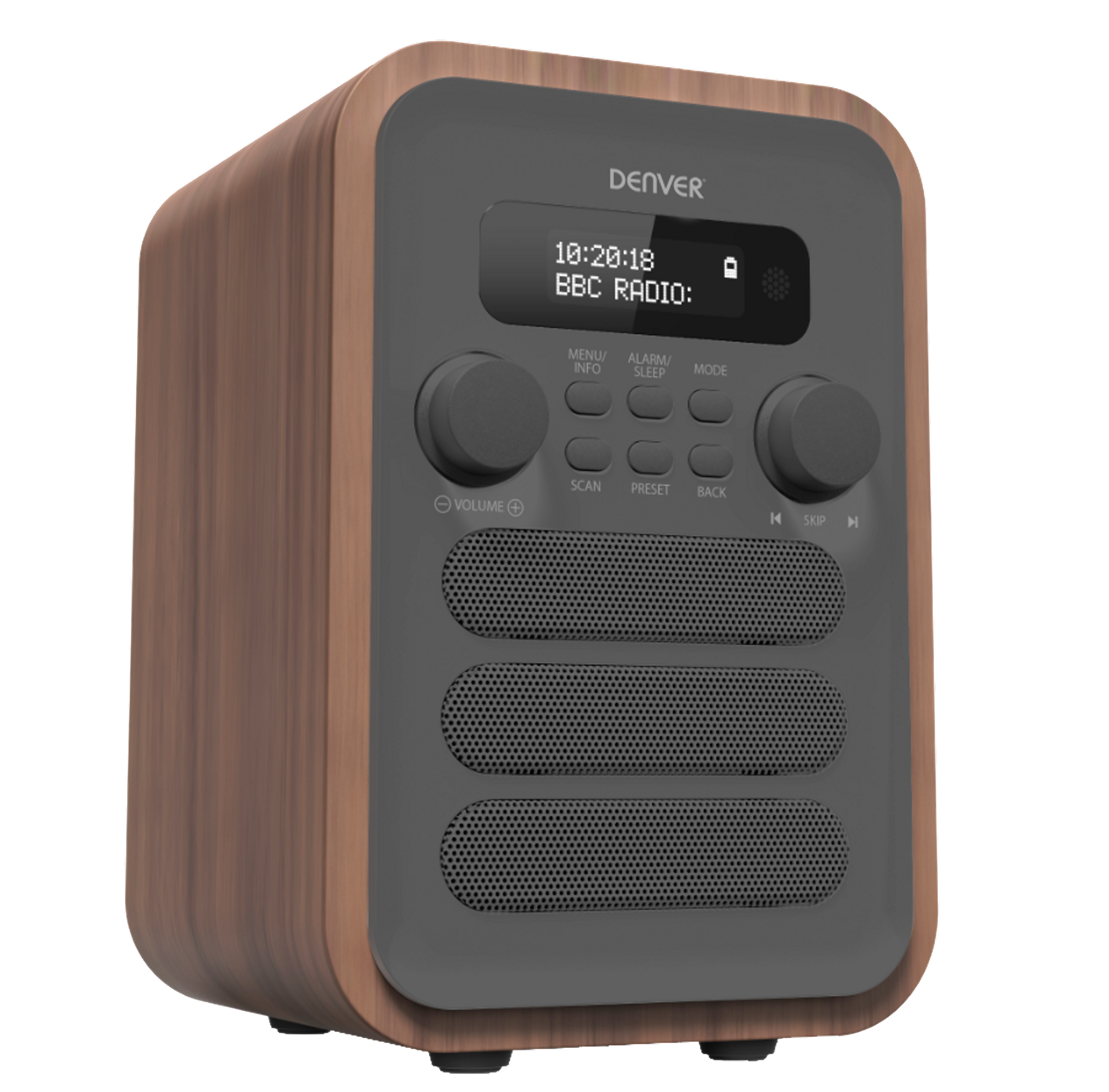 DENVER DAB-48 Digitalradio, grau, FM, braun DAB, Bluetooth, DAB
