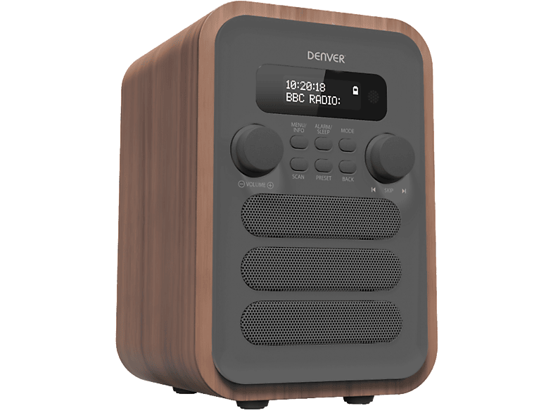 DENVER DAB-48 Digitalradio, DAB+, DAB, FM, Bluetooth, grau, braun