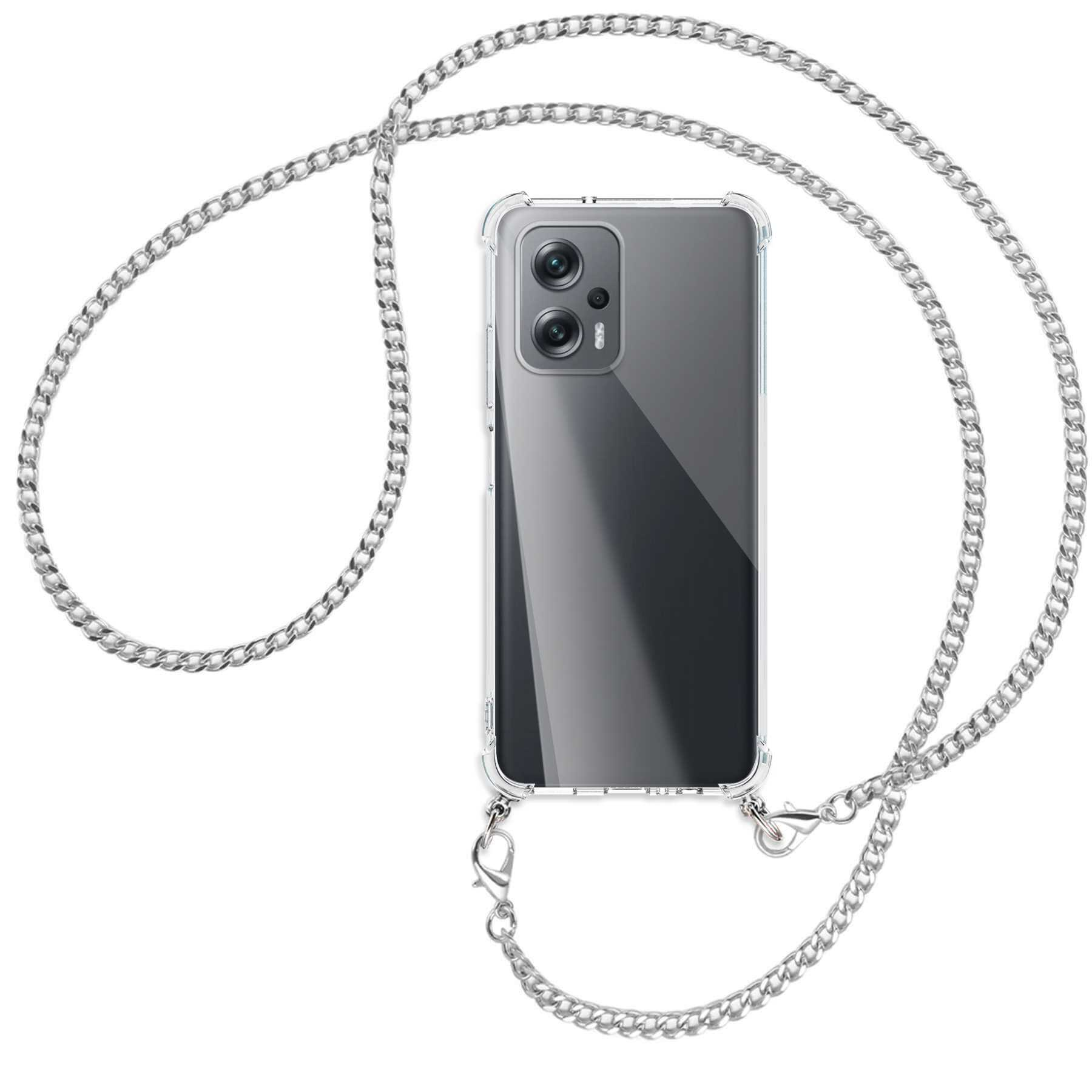 MTB MORE ENERGY Umhänge-Hülle mit Kette Metallkette, X4 Backcover, Poco GT, (silber) Xiaomi