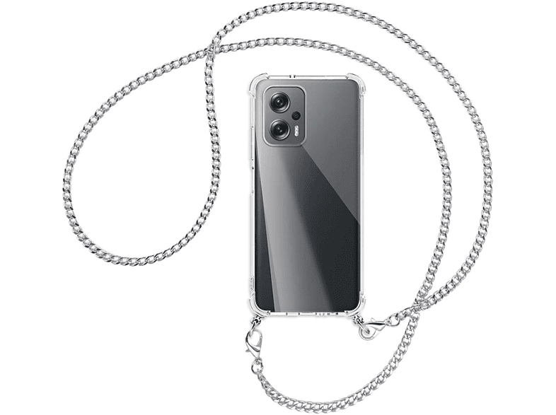 MTB MORE Kette Umhänge-Hülle X4 Backcover, (silber) Metallkette, Xiaomi, ENERGY Poco GT, mit