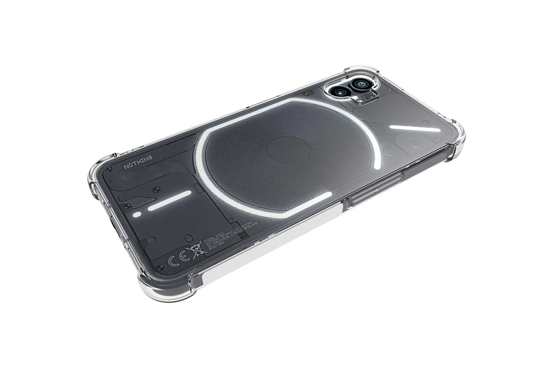 Eine transparente Handyhülle mit weißem Nothing-Logo und klarem Design. Hebt die Telefonfunktionen hervor.