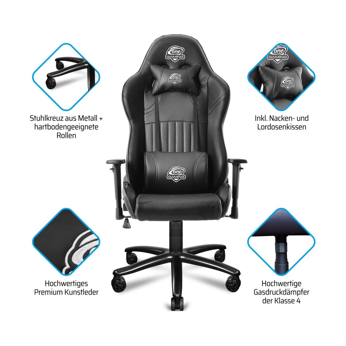 ONE GAMING Chair Pro BLACK Stuhl, Gaming V2 Schwarz
