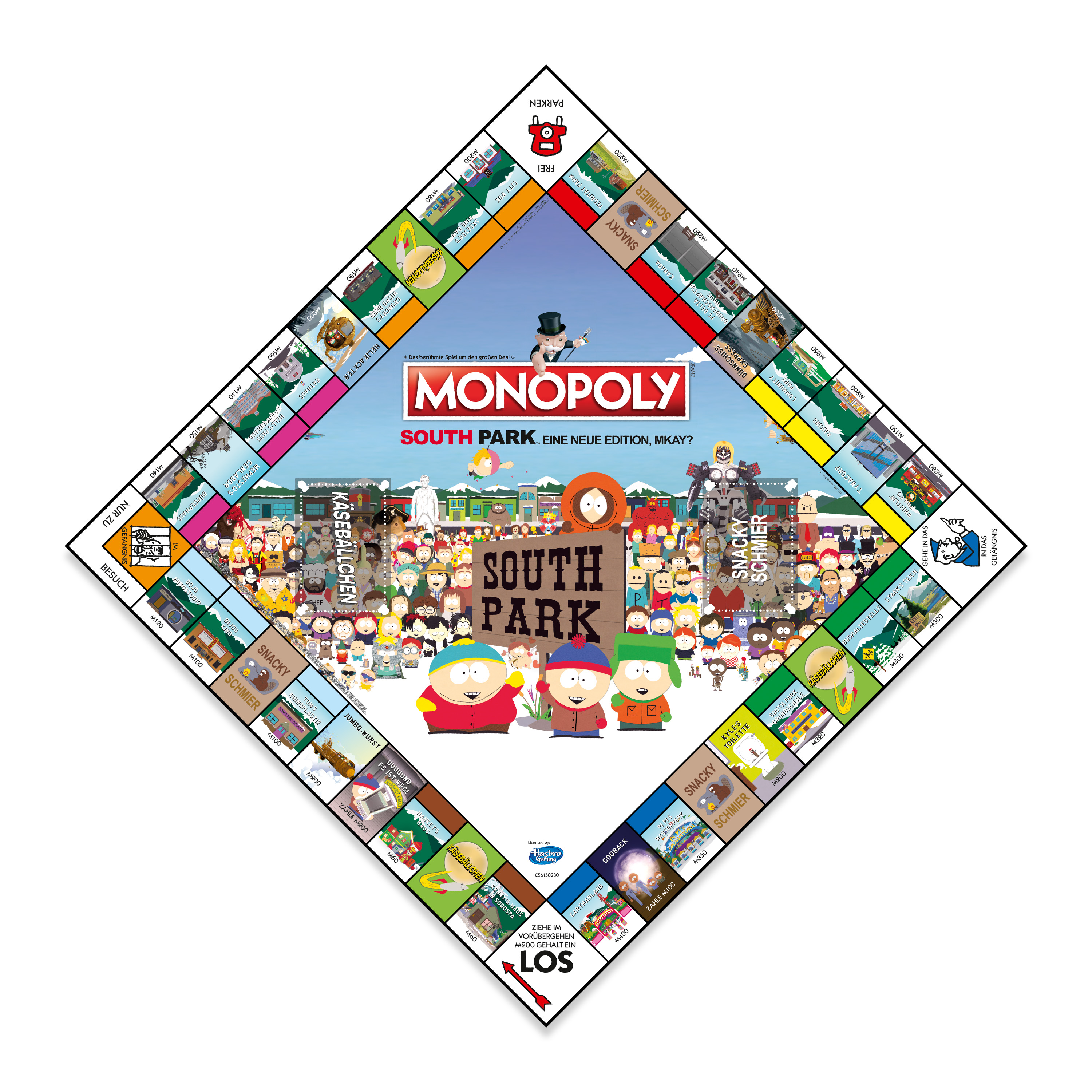 Monopoly South Park Brettspiel, mit Charakteren und Schauplätzen der Serie.