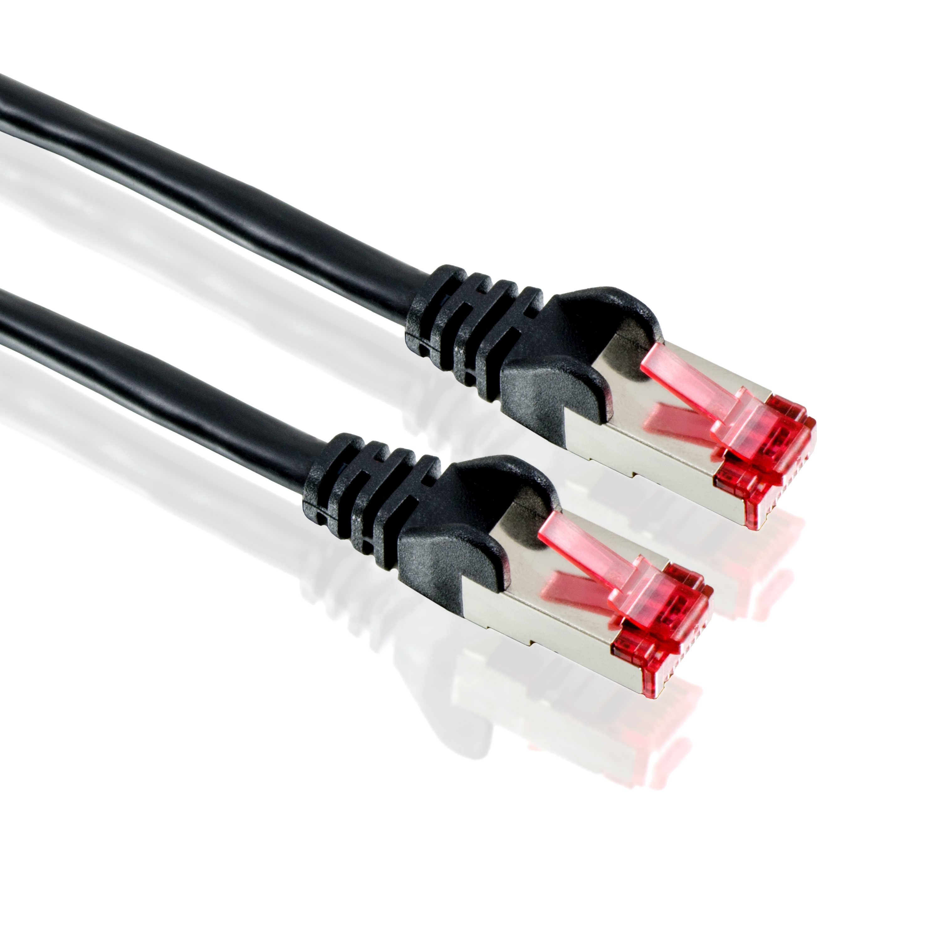 Cat6 schwarz LAN Stecker, 0,5m Patchkabel roter FTP Kabel, schwarz CSL