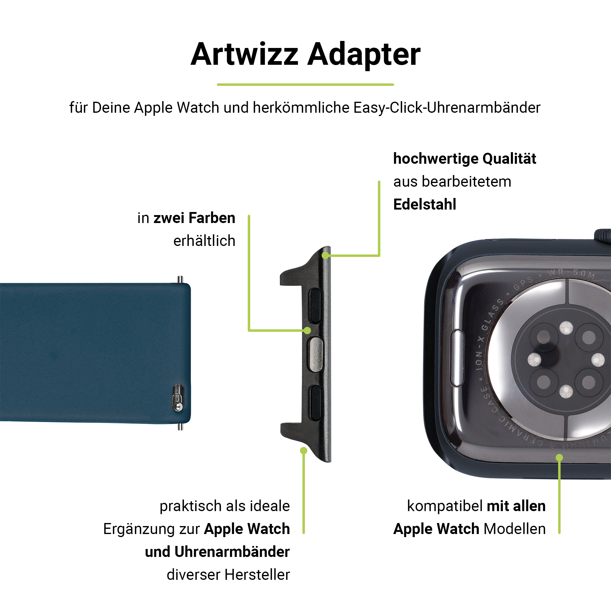 Apple Space-Grau / Adapter, 42mm, 44mm der Modelle 45mm Adapter, Watch Größen WatchBand / ARTWIZZ Apple,