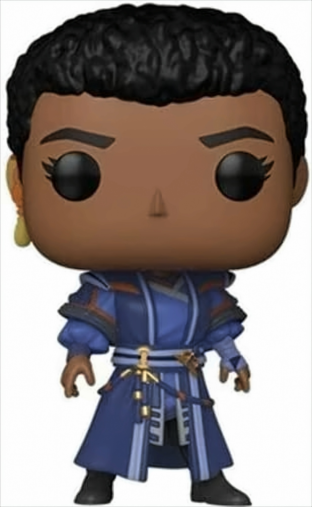 Funko Pop figure of a female character with a blue outfit and short black hair. The character has earrings.