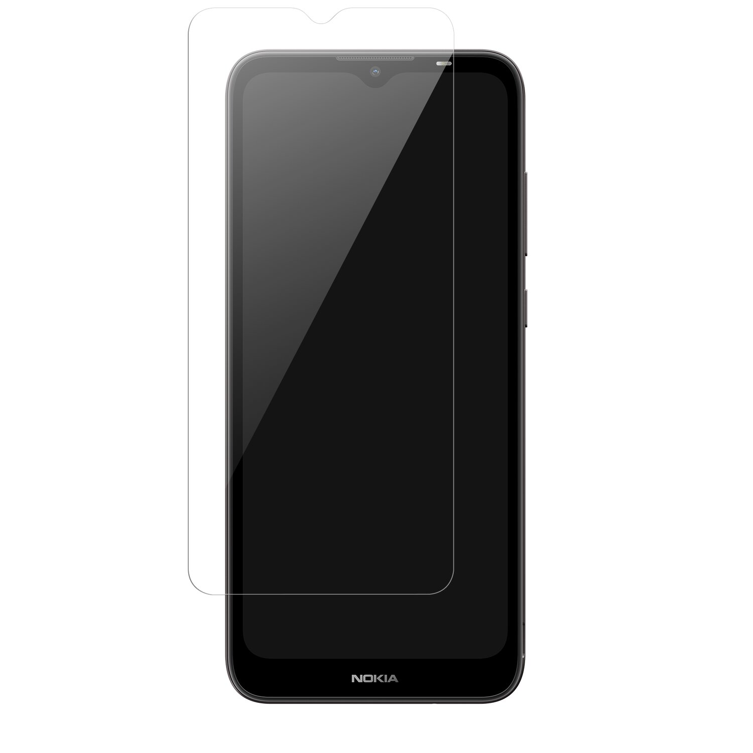 Ein Telefon mit aufgebrachter Displayschutzfolie, schwarzes Telefon mit transparentem Bildschirm.