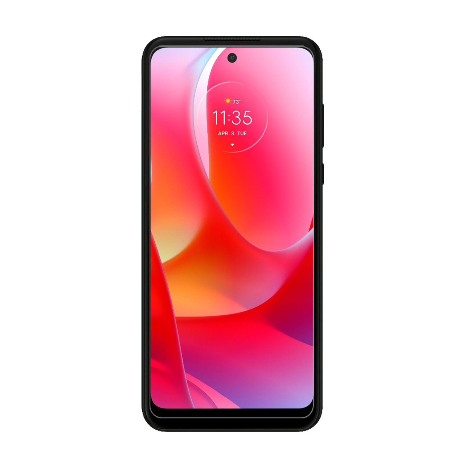 Smartphone mit rotem und rosa Bildschirm und der Uhrzeit 11:35.