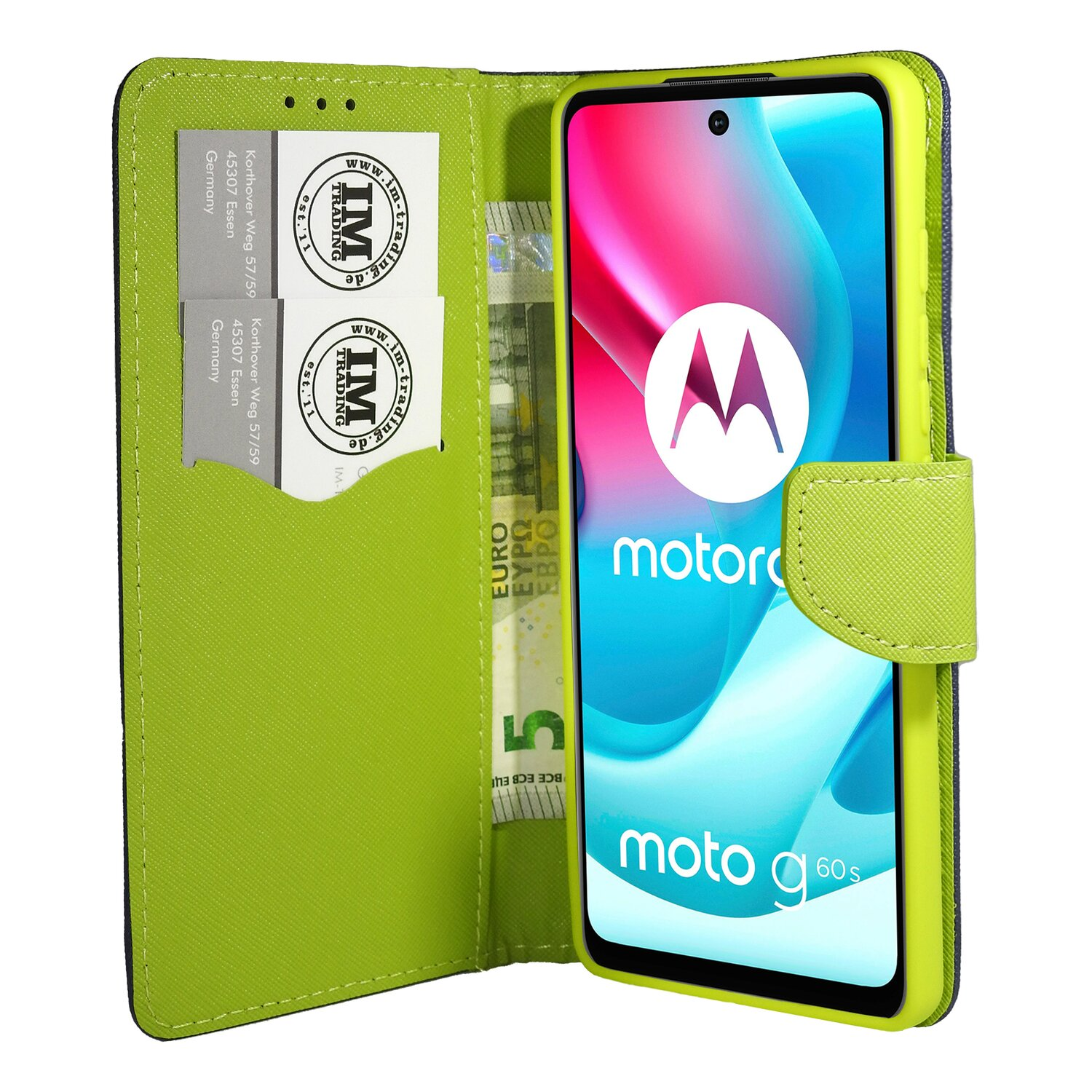 COFI Buch Tasche, Bookcover, Moto G60S, Motorola, Blau-Grün