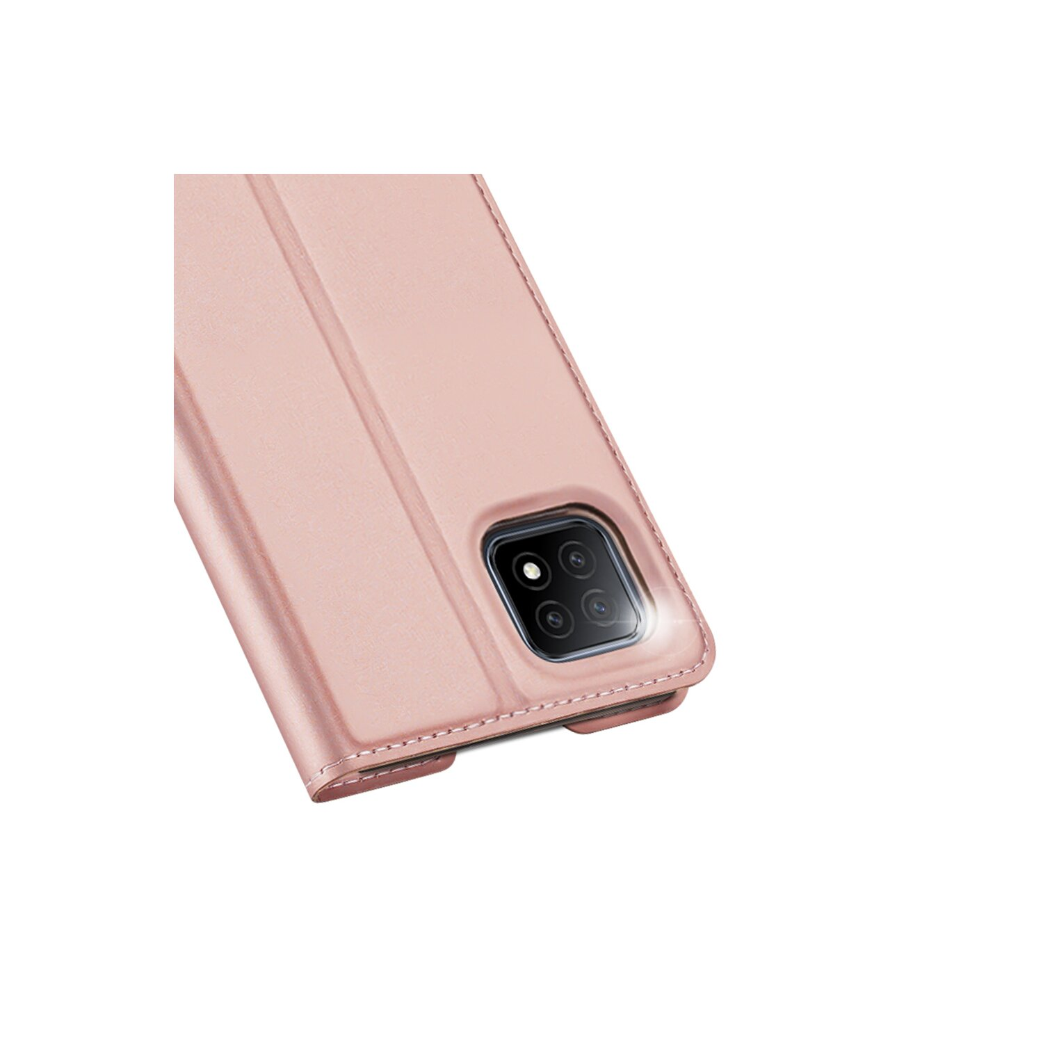 Rosafarbenes Handycase, mit sichtbarer Kamera. Das Case ist geschlossen.