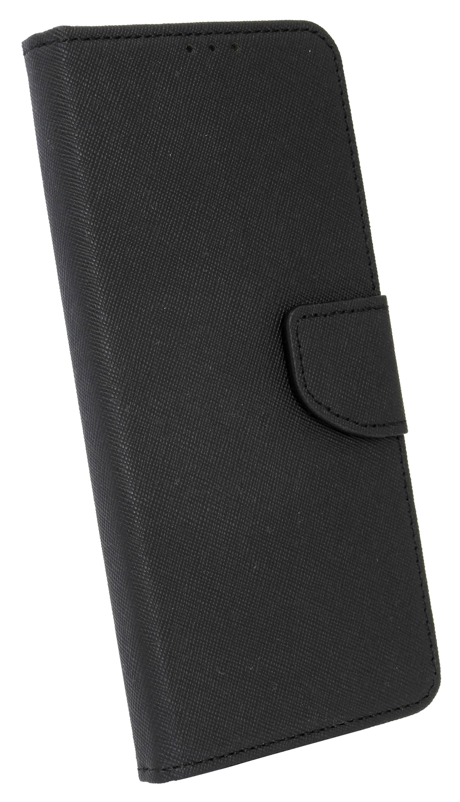 Una custodia per telefono nera, chiusa, con chiusura magnetica.