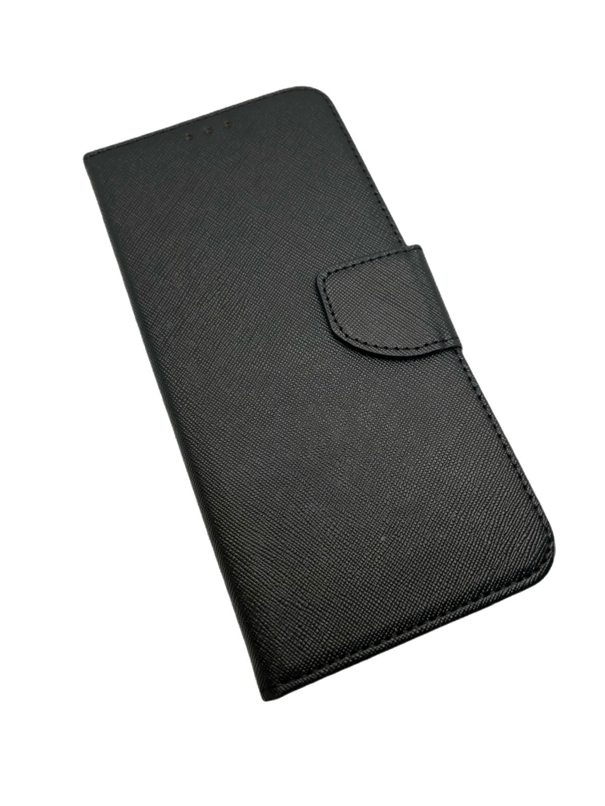 Schwarze Handyhülle, geschlossen. Das Gehäuse besteht aus einem strukturierten Material.