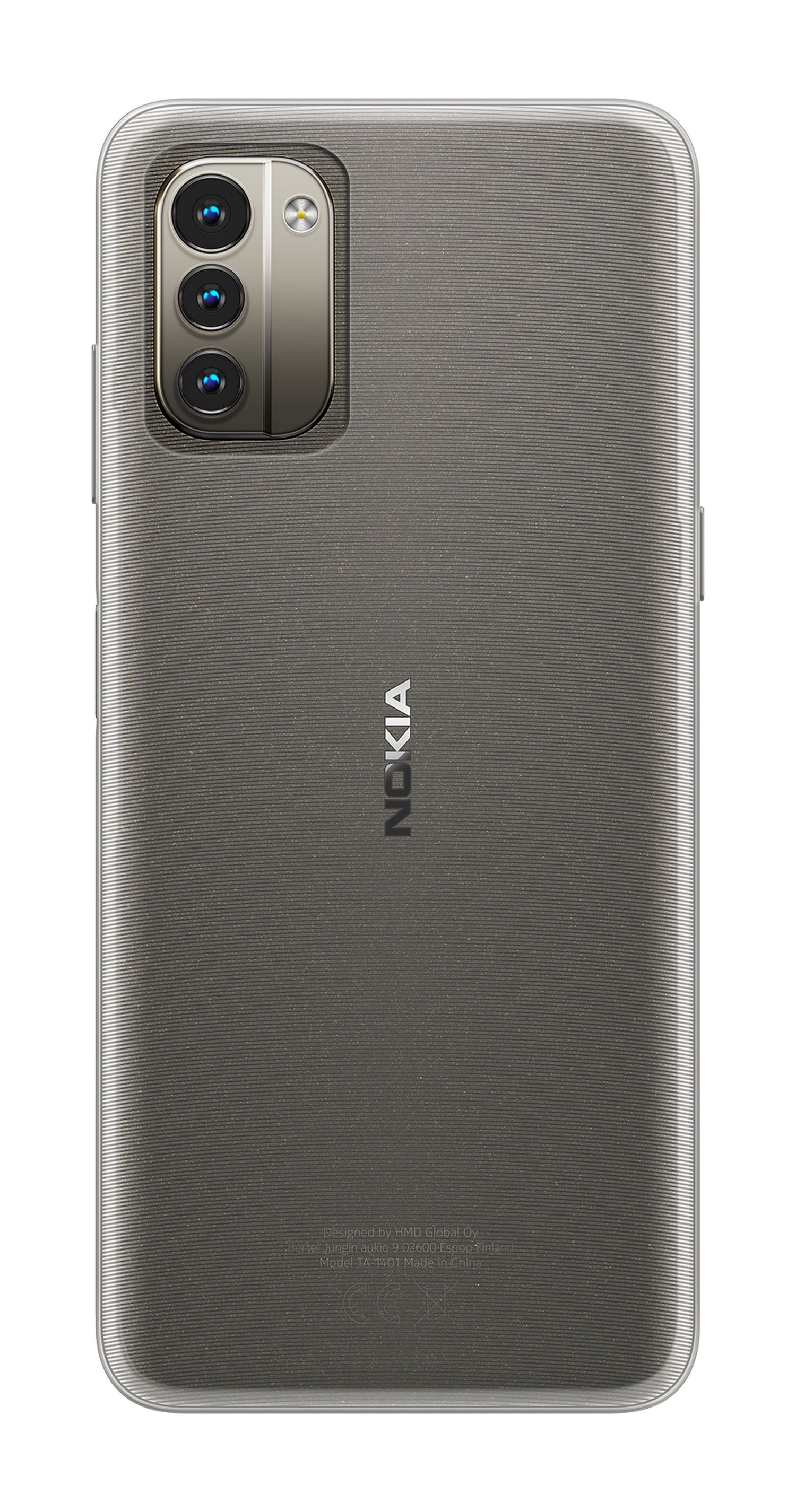 Ein Nokia-Telefon mit grauem Rücken und Dreifach-Kamera.