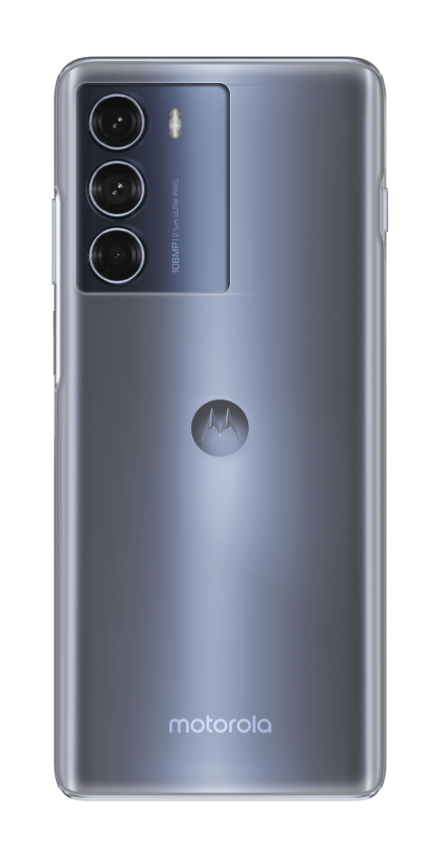 Rückseite eines grauen Smartphones mit drei Kameras. Das Motorola-Logo befindet sich unten.