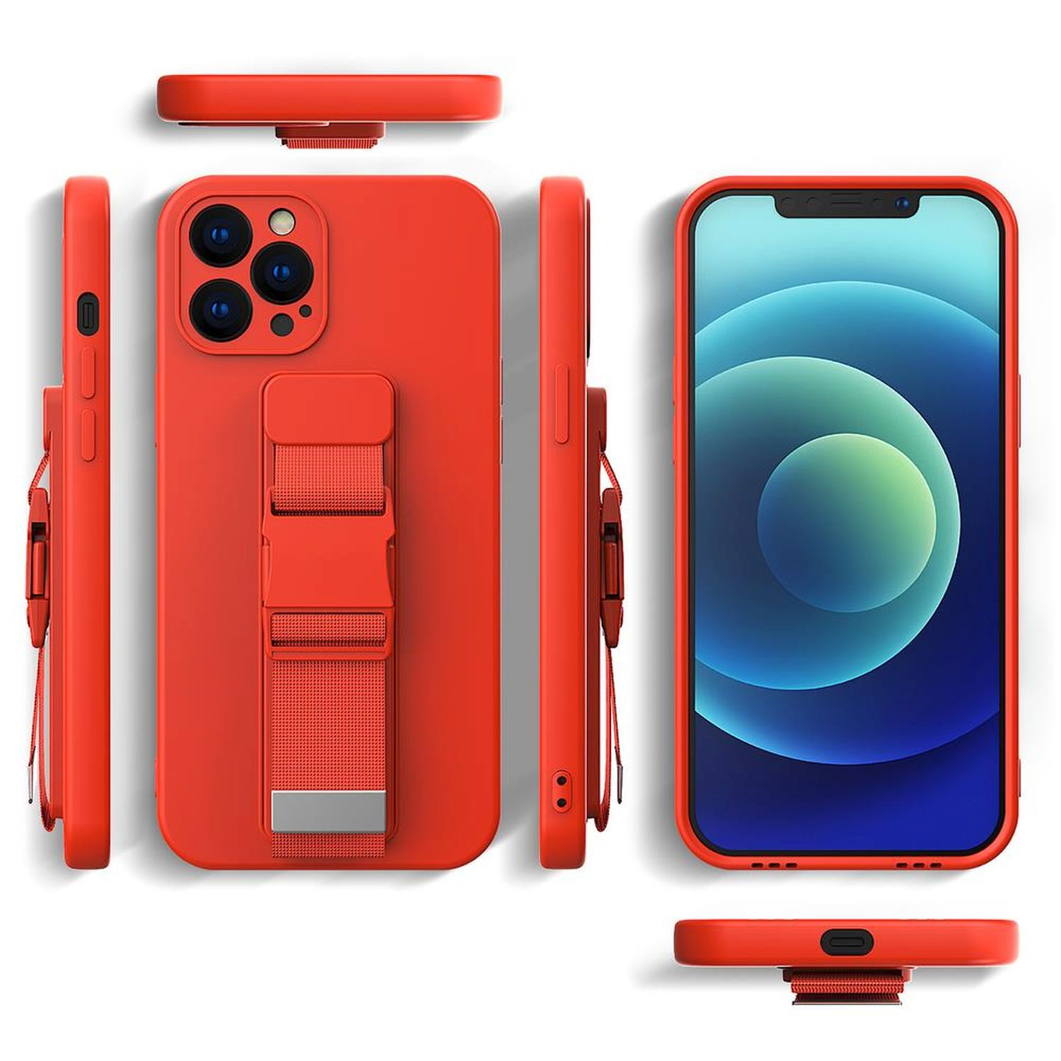 Rote Handyhüllen mit Ständer. Die Hülle befindet sich auf weißem Hintergrund.