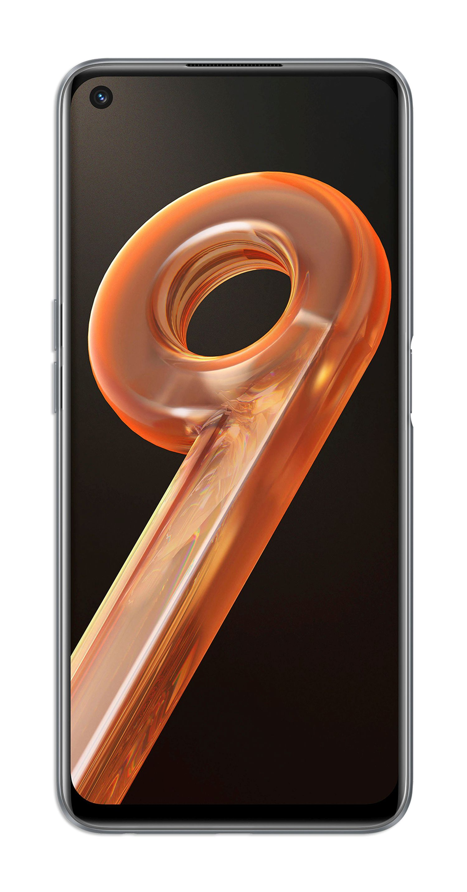 Telefonbildschirm mit einer großen orangefarbenen 9. Silberner Telefonrahmen, schwarzer Bildschirm.
