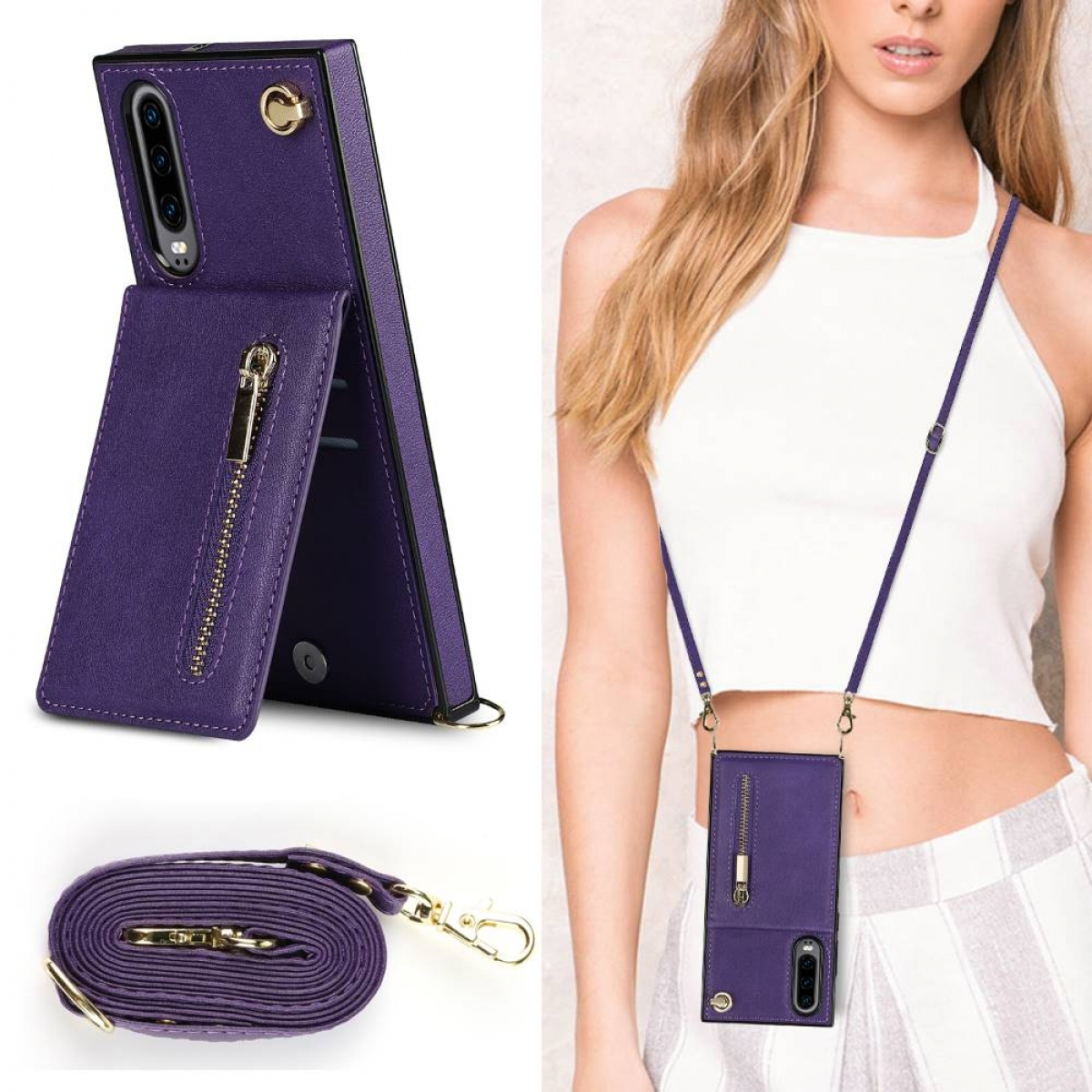 CASEONLINE Zipper Necklace, Violett P30, Huawei, Umhängetasche