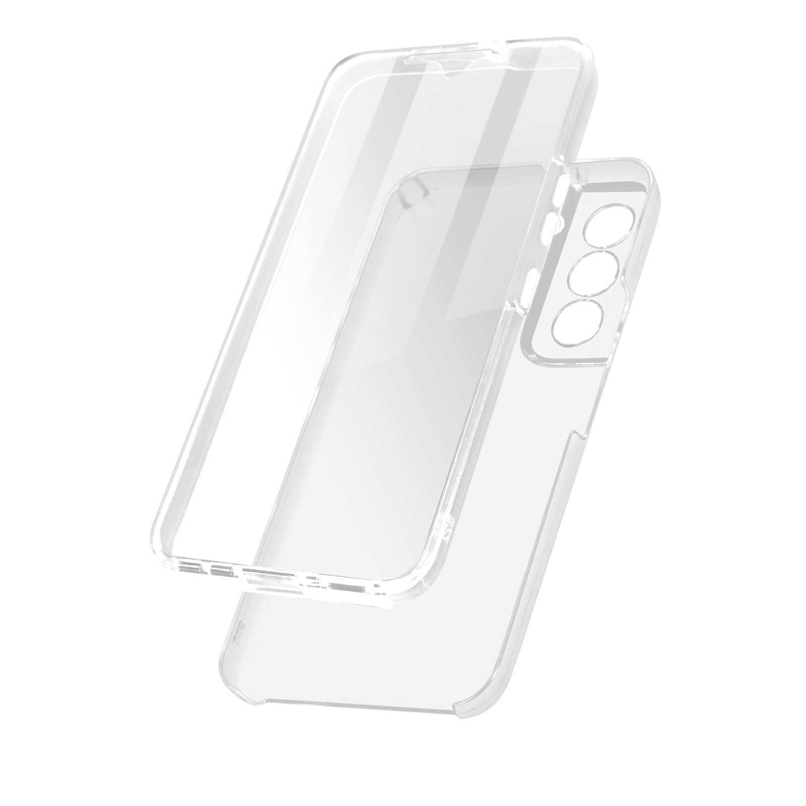 Custodia per telefono trasparente con una copertura trasparente. La custodia è trasparente. Sfondo bianco.