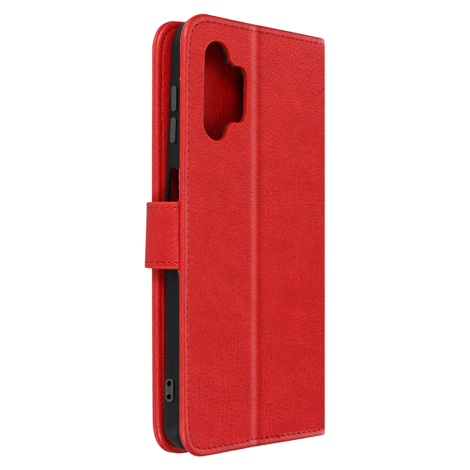 Étui de téléphone rouge. Premier plan : étui de téléphone. Arrière-plan : blanc.