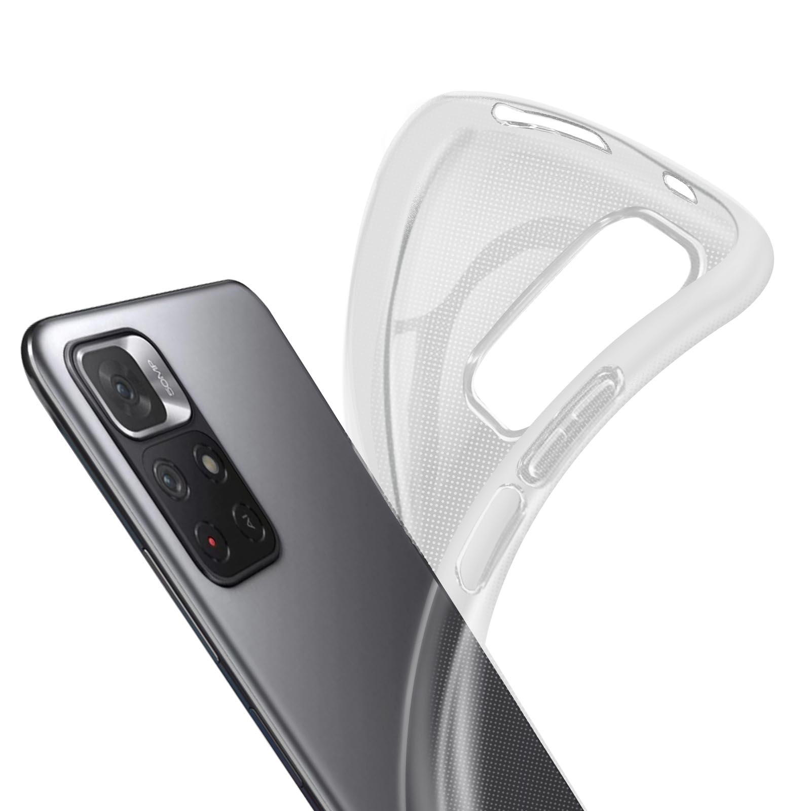 Custodia trasparente per telefono su un telefono scuro, con fotocamera e lenti visibili.
