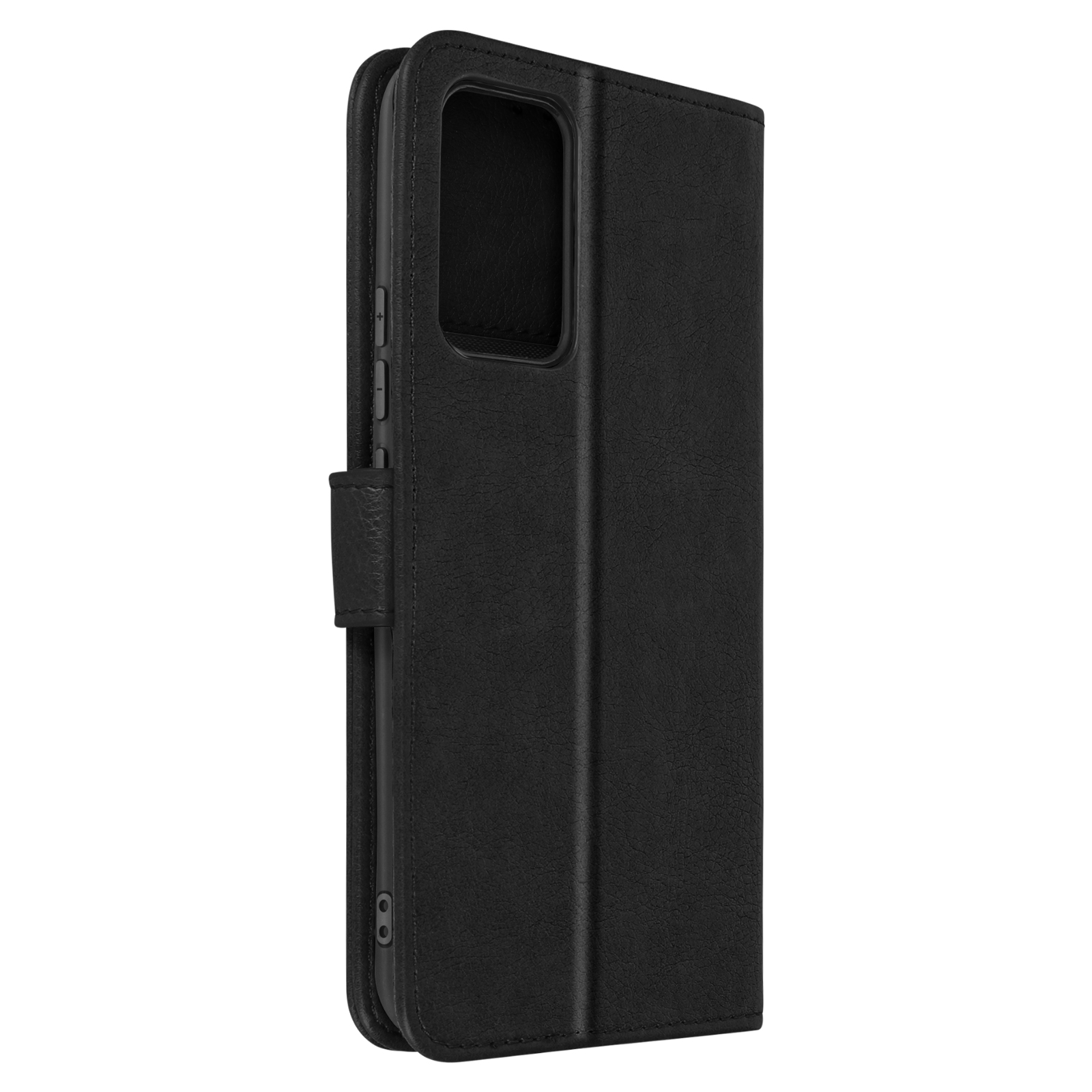 Zwarte telefoonhoes met magneetsluiting, gesloten.
