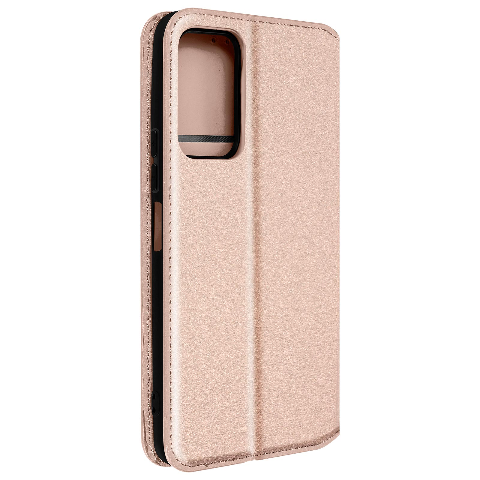 Custodia per telefono chiusa di colore rosa. La custodia è chiusa, mostra la copertura esterna e ha una consistenza liscia.