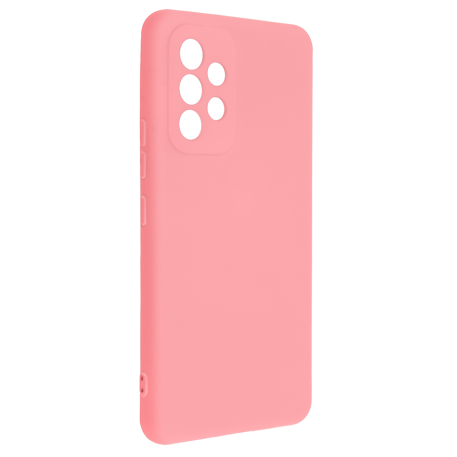 Coque de téléphone rose. Elle comporte des trous pour l'appareil photo et les boutons. Le fond est blanc.