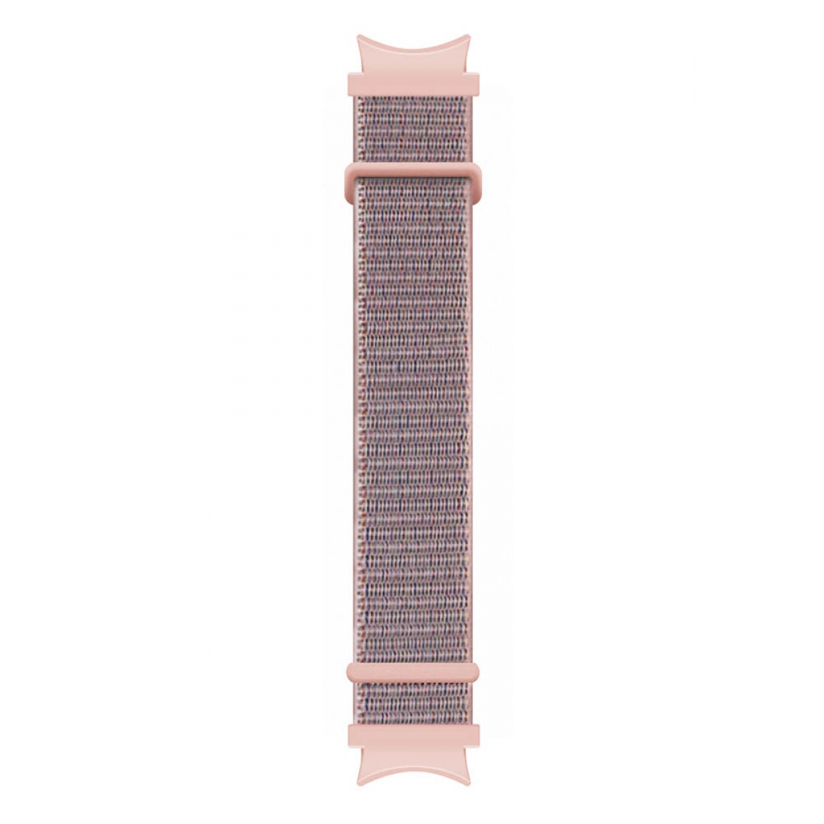 Rosa und lila Stoff-Uhrenarmband, auf weißem Hintergrund.
