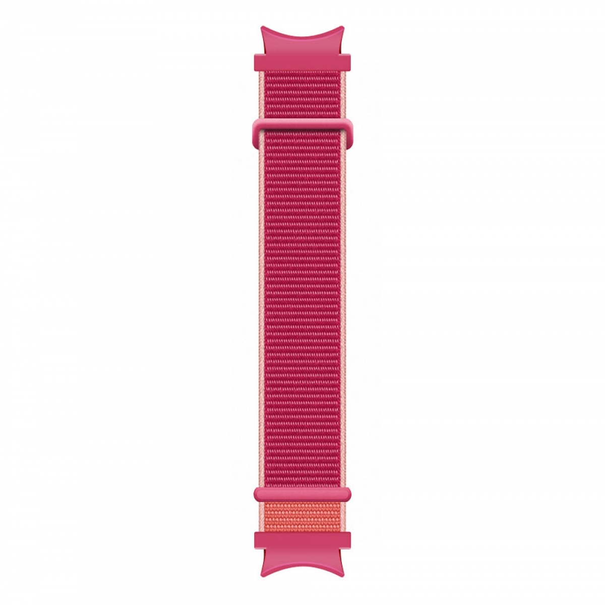 Rosa und rotes Stoff-Uhrenarmband, auf weißem Hintergrund.