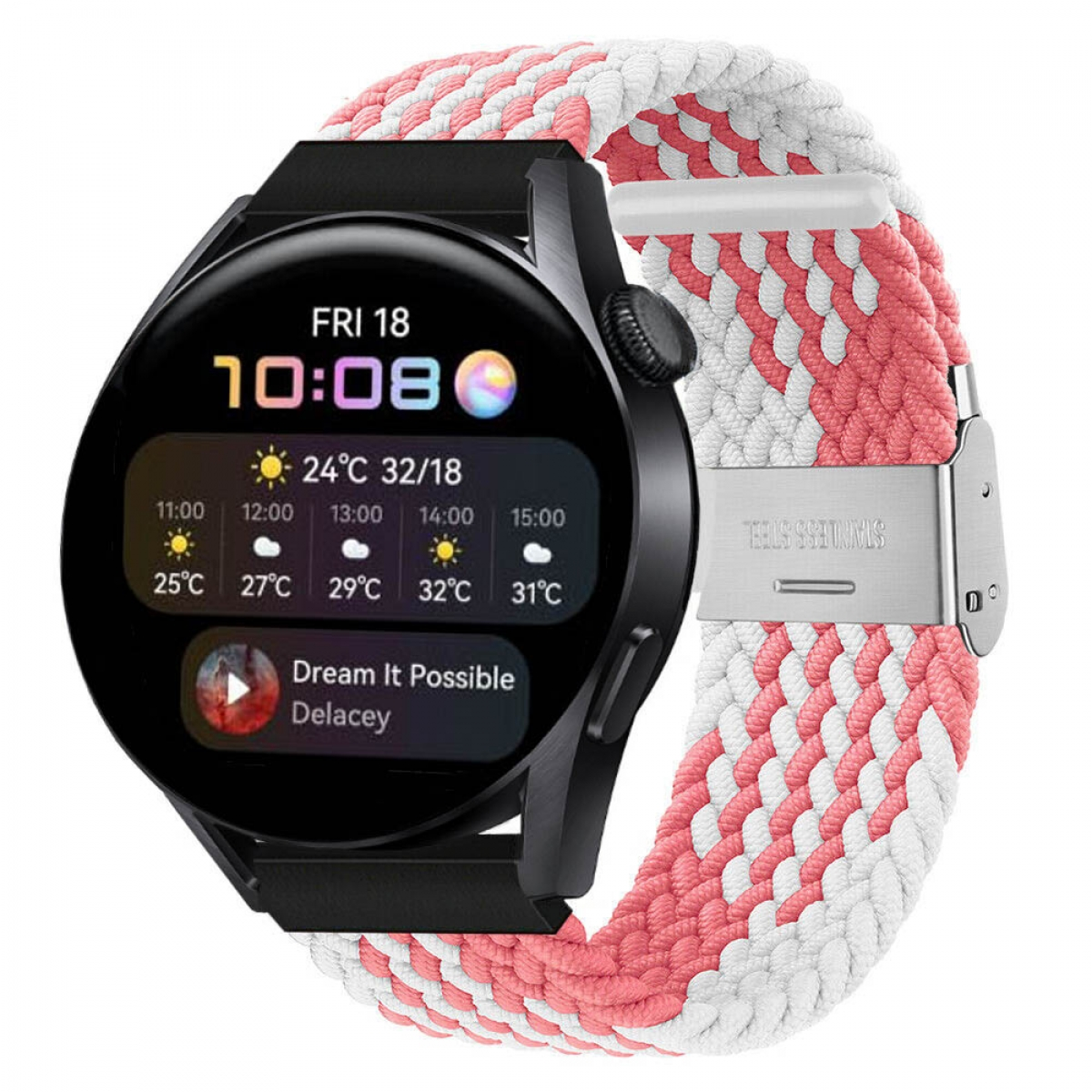 3, Pink/Weiß Watch Sportarmband, CASEONLINE Huawei, Braided,