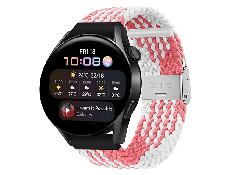 3, Pink/Weiß Watch Sportarmband, CASEONLINE Huawei, Braided,
