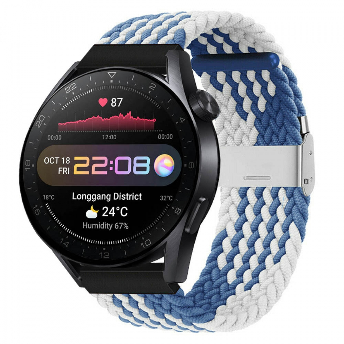 CASEONLINE Braided, Sportarmband, Watch Blauweiß Pro, Huawei, 3