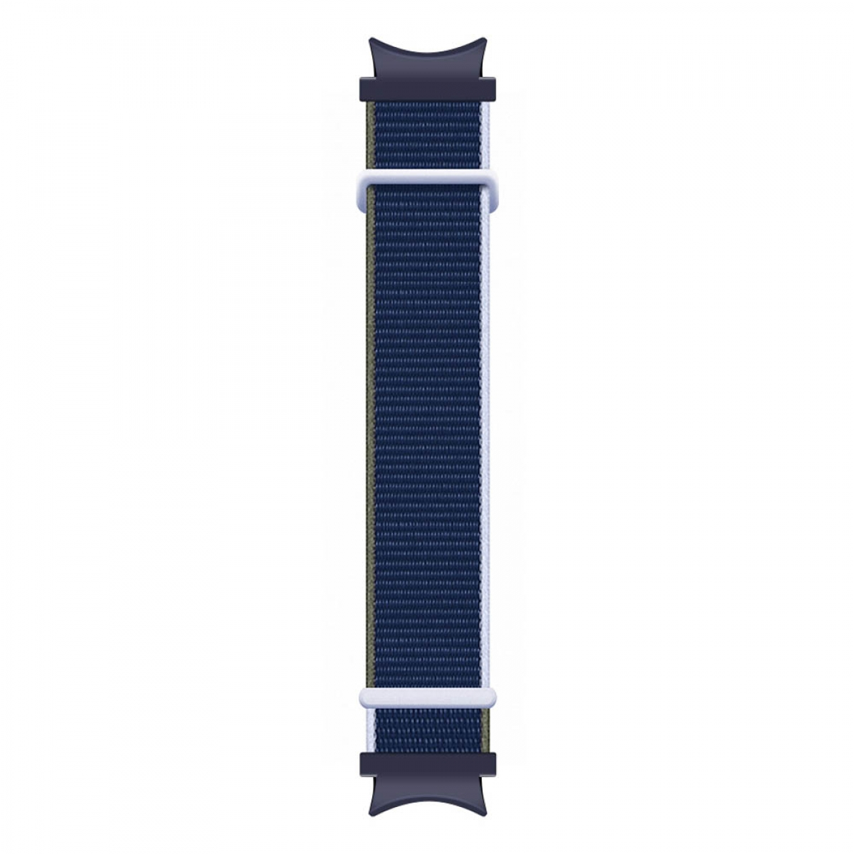 Uhrenarmband. Es ist marineblau, weiß und olivgrün.