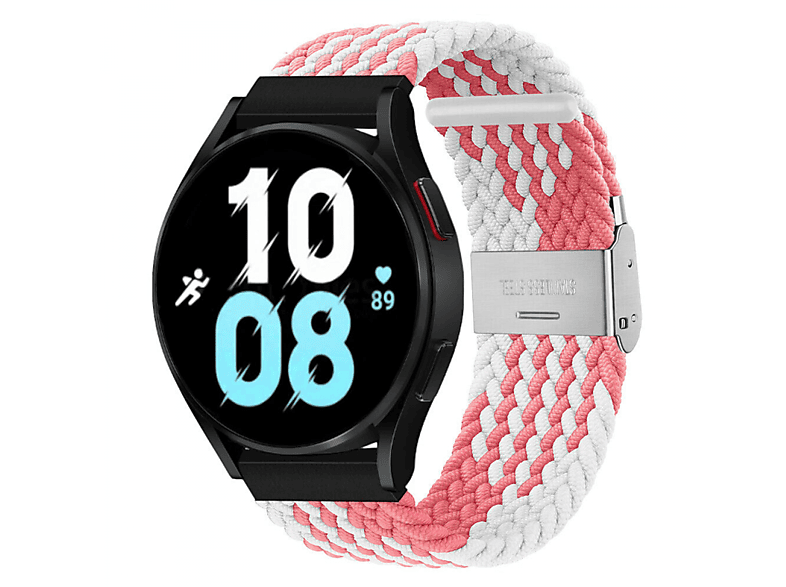 CASEONLINE Braided, Sportarmband, Samsung, Galaxy Watch 5 (44mm), Pink/Weiß
