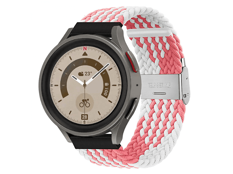 CASEONLINE Braided, Sportarmband, Samsung, Galaxy Watch 5 Pro (45mm), Pink/Weiß