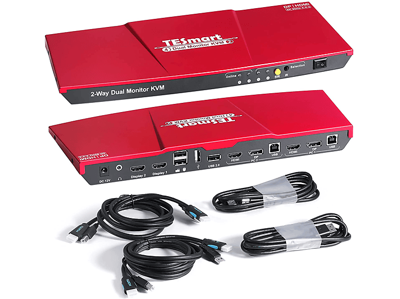 TESMART 4x2 HDMI+DP KVM Switch HDMI DP KVM Switch, Rot MediaMarkt