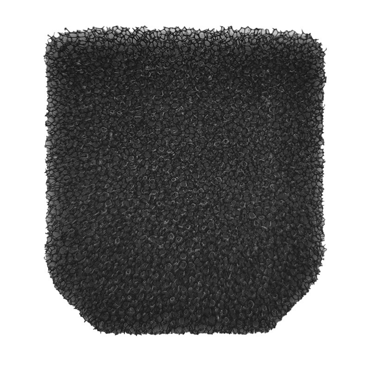 Czarny materiał piankowy. Kwadratowy kształt z zaokrąglonymi rogami. Białe tło. Zbliżenie.