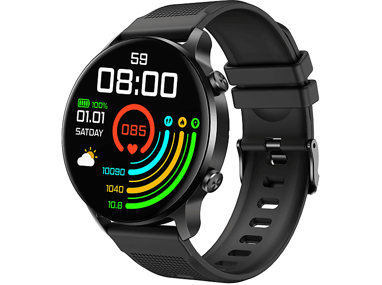 RIVERSONG RS-SW51 Smartwatch Silikon, Aluminium schwarz