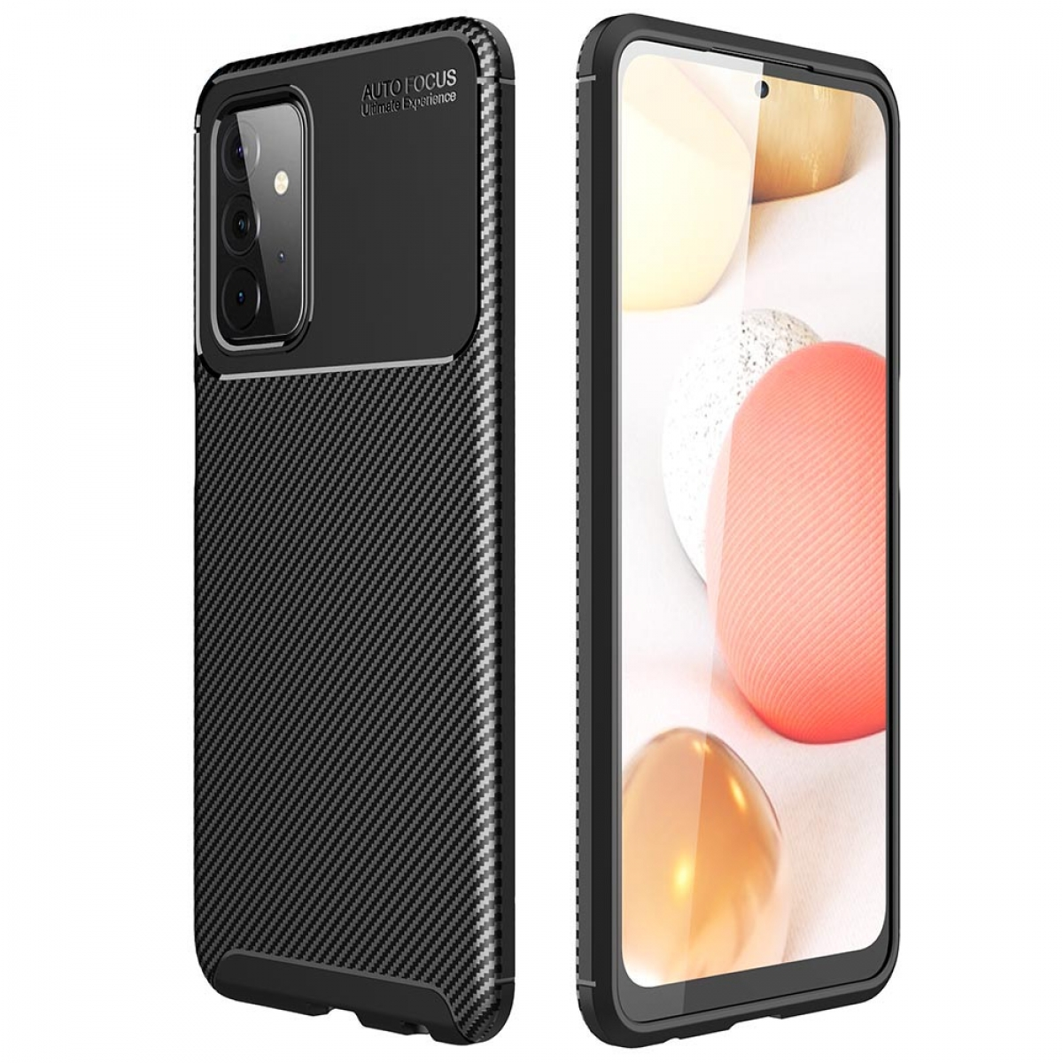 Backcover, Samsung, Galaxy 5G, A72 Schwarz Carbon, CASEONLINE